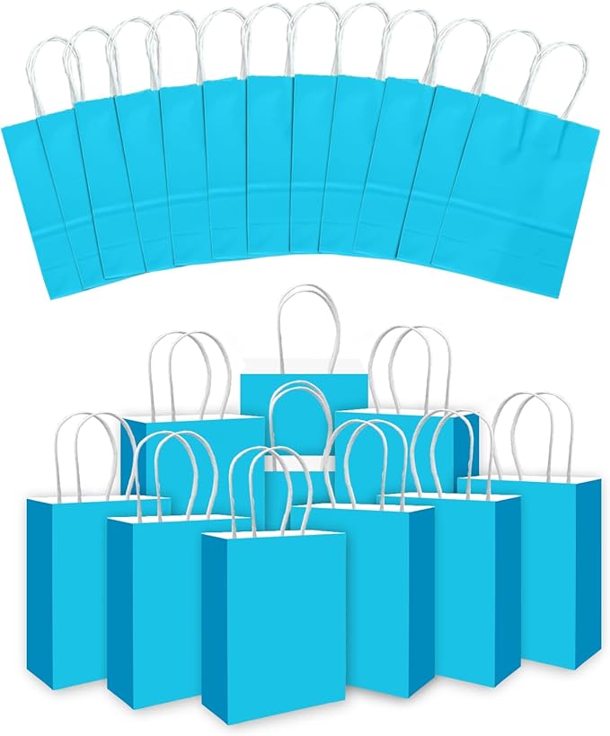 qiqee 30PCS Medium Gift Bag with Handles Bulk 11"x5"x8" Gift Bags Lake Blue Bags Multiple Uses (Medium Size)