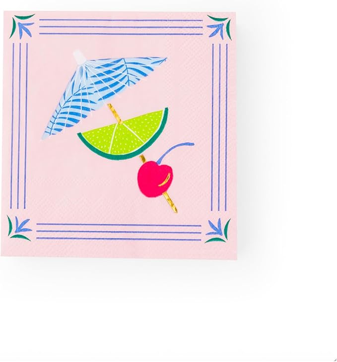 Bonjour Fête Tropical Luau Small Party Paper Napkins | 3-Ply Fancy Cocktail Napkins | Hawaiian Luau, Pool Parties, Summer BBQ | Premium Party Supplies & Decorations | Pack of 20, 5" Folded