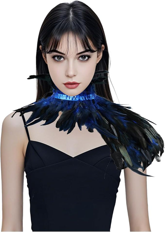 Gothic Natural Feather Shrug Feather Shawl Wrap Cape Victorian Collar for Halloween Cosplay Party Costume Accessories