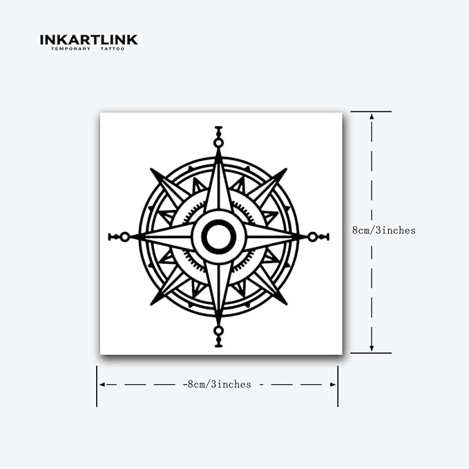 INKARTLINK 3 Sheets Small Semi Permanent Tattoos, temporary tattoos, adult art designs, waterproof, realistic, no adhesive, no reflective, Lasts 1-2 weeks (Wayfarer's Compass)