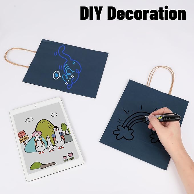 Joybe 200 Pack 8x4.75x10 Inch Medium Navy Blue Kraft Paper Bags with Handles Bulk, Craft Paper Gift Bags for Party Favors Grocery Retail Shopping Business Goody Merchandise Take Out Blank Sacks