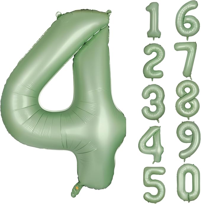 40 Inch Green Number Balloon 4 Olive Green Foil Balloon Sage Green 4 Balloons Mylar Helium Balloon for Birthday Party Decorations Girls Boys Baby Shower Wedding Anniversary Decoration (Number 4)