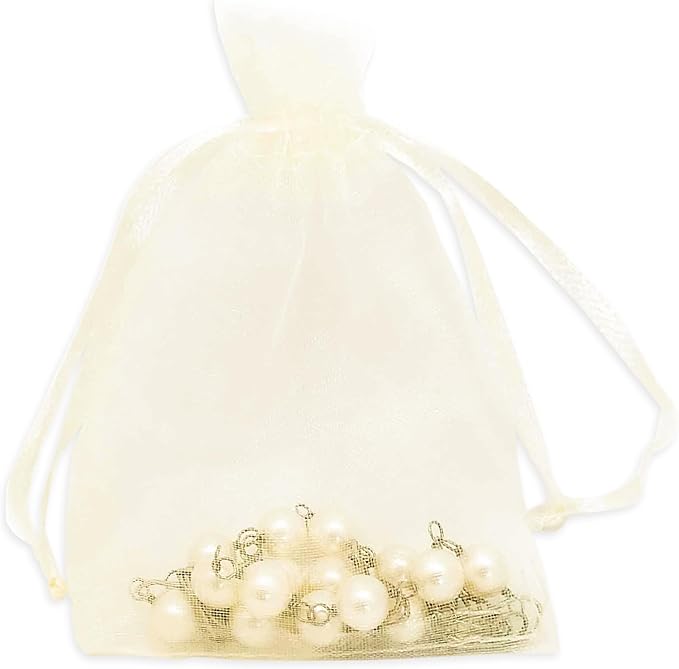 TheDisplayGuys 100-Pack 3x4 Cream Sheer Organza Gift Bags with Drawstring for Jewelry, Candy Bags, Treats, Wedding Favors Small Mesh Pouches