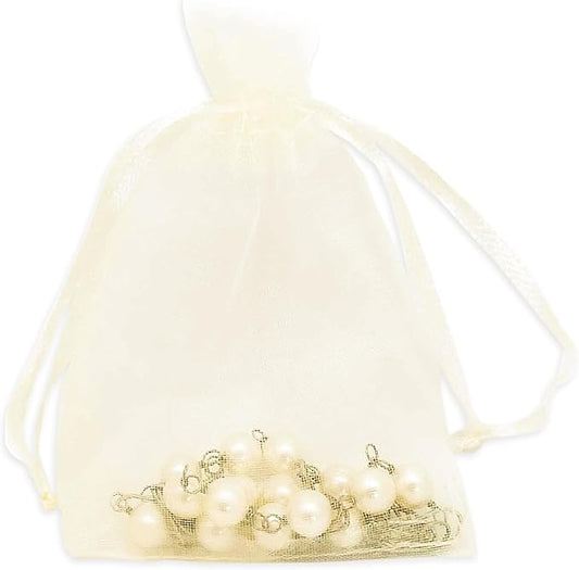 TheDisplayGuys 100-Pack 3x4 Cream Sheer Organza Gift Bags with Drawstring for Jewelry, Candy Bags, Treats, Wedding Favors Small Mesh Pouches