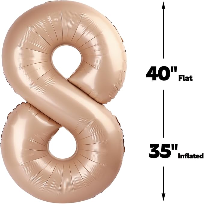 Helium Foil Light Brown Number 8 Balloon 40 Inch, Mylar Eight Numbers 8 18 28 38 48 58 80 88 Birthday Balloons, Light Brown Women Men Anniversary Graduations Party Supplies