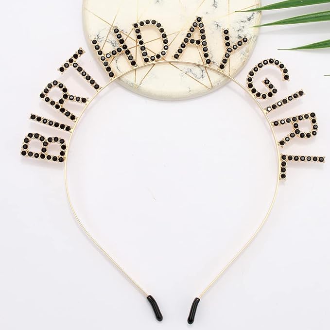 AOPRIE Rhinestone Hairband Birthday Tiara for Women Girls, Happy Birthday Princess Crown, Gold Black