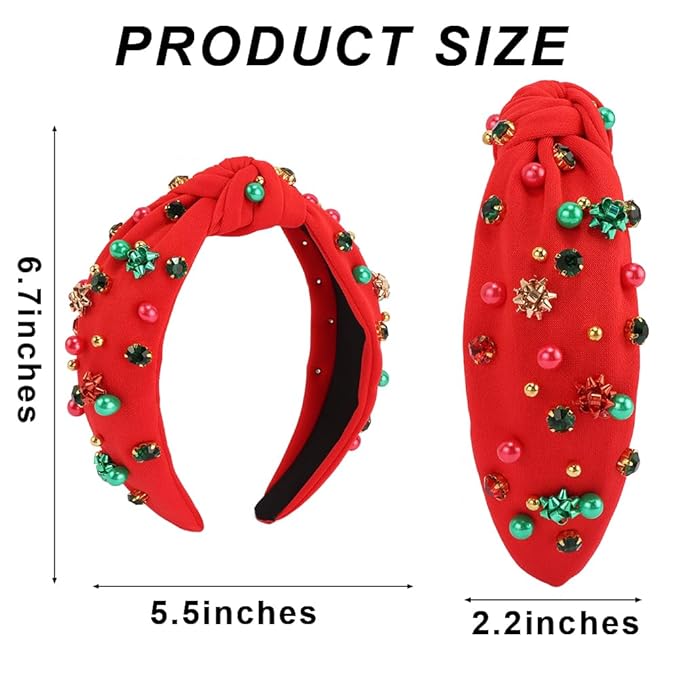 TODDER Red Christmas Knotted Headband, Santa Embellished Pearl Rhinestone Crystal Headband for Women and Girls Christmas Hair Accessories Costumes and Gifts for Themed Parties and Holiday