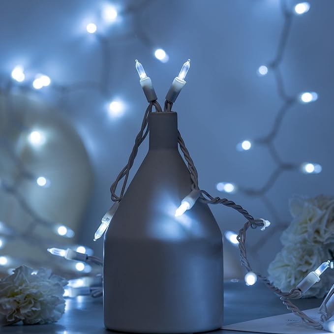 YULETIME 200 White LED Christmas Lights with White Wire, Pack of 2 Strands 33 Feet 100 Lights UL Certified Holiday String Light Set