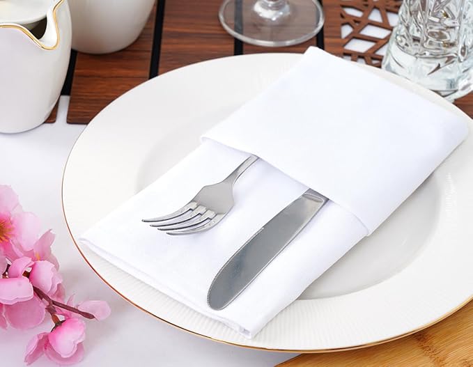Blue Needles Solid Cloth Napkins Set of 6 White 100% Cotton Dinner Napkins 18x18 inches - Soft, Reusable, Absorbent & Washable Fall Thanksgiving Linen, Ideal for Events, Parties & Everyday Use