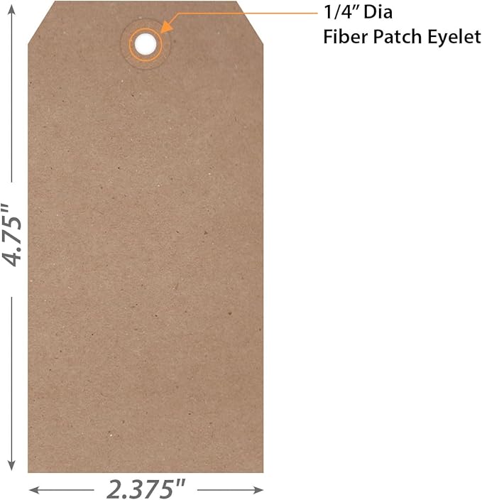 SmartSign Brown Gift Tags - Pack of 1000, 4.75" x 2.375", Size-5 Eco-Friendly Blank Tags with Reinforced Fiber Patch, 11 pt Recycled Kraft Paper Tags for Merchandise/Garments/Shipping