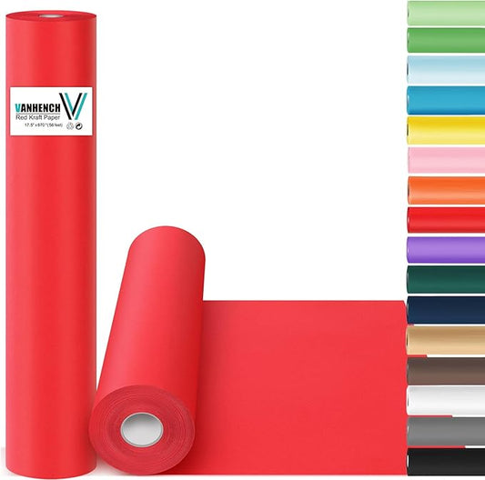 Vanhench 17.5"×963" Red Wrapping Paper Roll for Women Christmas, Solid Color Art Kraft Craft Paper for Wedding, Birthday, Mothers Day Gifts, Bouquet Flower Poster Bulletin Board