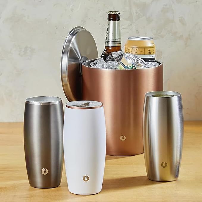 SNOWFOX Premium Vacuum Insulated Stainless Steel Beer Glass, Home Bar Accessories, Elegant Bartending, Lightweight Pint Glasses, Sleek Drinkware, Frosty Beverages Stay Cold, 18oz, Set of 2, Grey