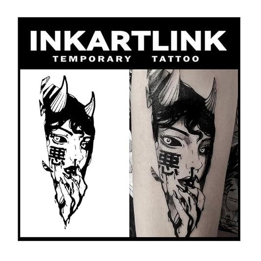 INKARTLINK Temporary Tattoos, 2 Sheets Medium Semi Permanent Tattoo Adult Art Design Waterproof Temp Tattoo Party Favors Realistic Look, No Adhesive, No Reflection, Lasts 1-2 Weeks (Evil Woman)