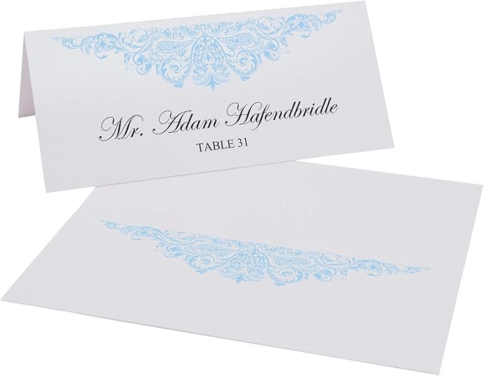 Paisley Printable Place Cards, Light Blue (Choose Color), Set of 60 (10 Sheets), Laser & Inkjet Printers - Wedding, Party, Dinner, and Special Events - Made in the USA