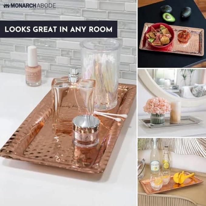 Monarch Abode Hand Hammered Metal Serving Tray, 12-Inch Nickel Finish – Rectangle Serving Platter, Small Serving Tray for Party, Fruit Platter, Dessert Trays, Serving Dishes