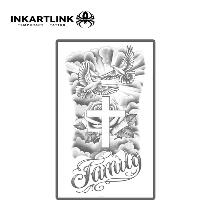 INKARTLINK Tattoo Tech, 2 Sheets Extra Large Semi Permanent Tattoo, Adult Art Design Temporary Tattoos, Lasts 1-2 Weeks, Waterproof, Realistic Look, No Adhesive, No Reflection (religion)309