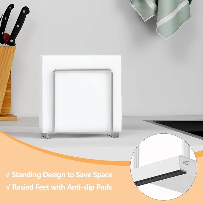 Napkin Holder for Table, Metal Napkin Holder for Kitchen Dining, Standing Paper Napkin Storage for Table Countertop, Silver