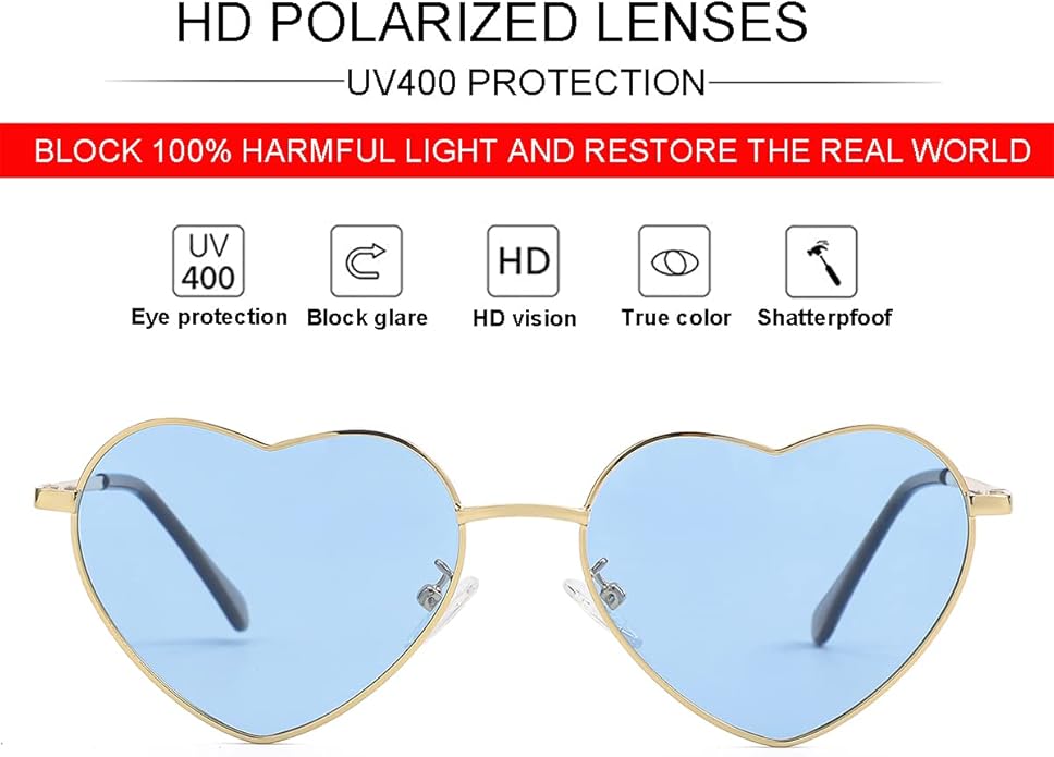 JOVAKIT Polarized Heart Sunglasses for Women Fashion Lovely Style Metal Frame UV400 Protection Lens