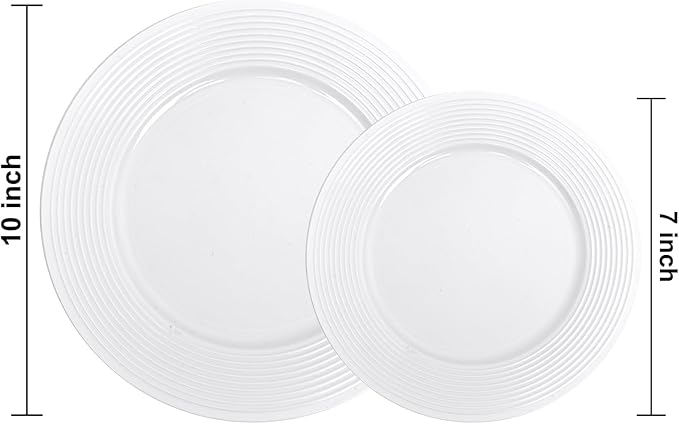 FLOWERCAT 100PCS White Plastic Plates - Heavy Duty Plastic Plates Disposable-Straw hat plates for Summer party &Wedding - Serve for 50guests party(10inch & 7inch)(White)