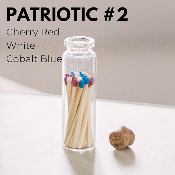 River Birch Decorative Matches in a Bottle with Striker - Cute & Colored Matches - 6 Bottles, Patriotic Tip, 120 Matches