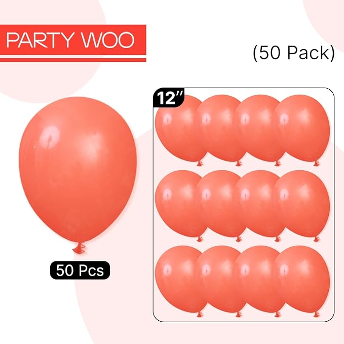 PartyWoo Coral Balloons 50pcs 12 Inch Coral Pink Light Red Latex Helium Balloons for Graduation Wedding Anniversary Baby Shower Gender Reveal Birthday Summer Themed Party Decorations Red-Y22