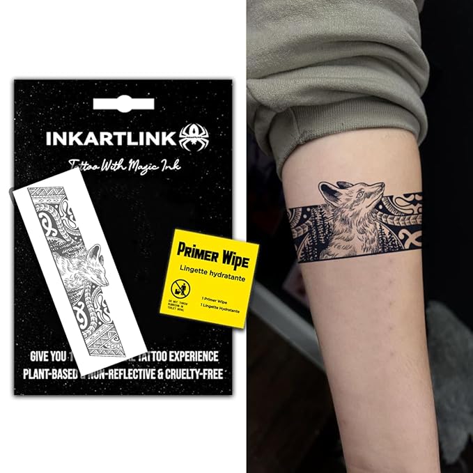 INKARTLINK Semi Permanent Tattoo, Temporary Tattoo, Fox Armlet, Realistic Design, Waterproof