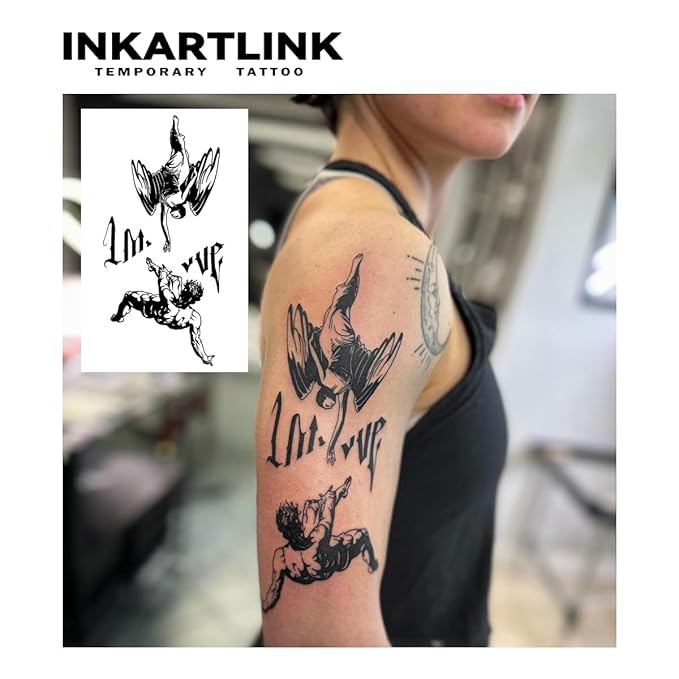 INKARTLINK Tattoo Tech, 2 Sheets Large Semi Permanent Tattoo, Adult Art Design Temporary Tattoos, Lasts 1-2 Weeks, Waterproof, Realistic Look, No Adhesive, No Reflection (Salvation Angel Design)