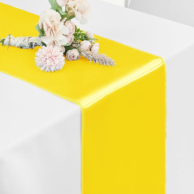 5 Pack Satin Table Runner Yellow 12 x 108 Inch Long,Satin Silk Table Runner for Wedding,Birthday Party and Banquet(Yellow,5 Pack)