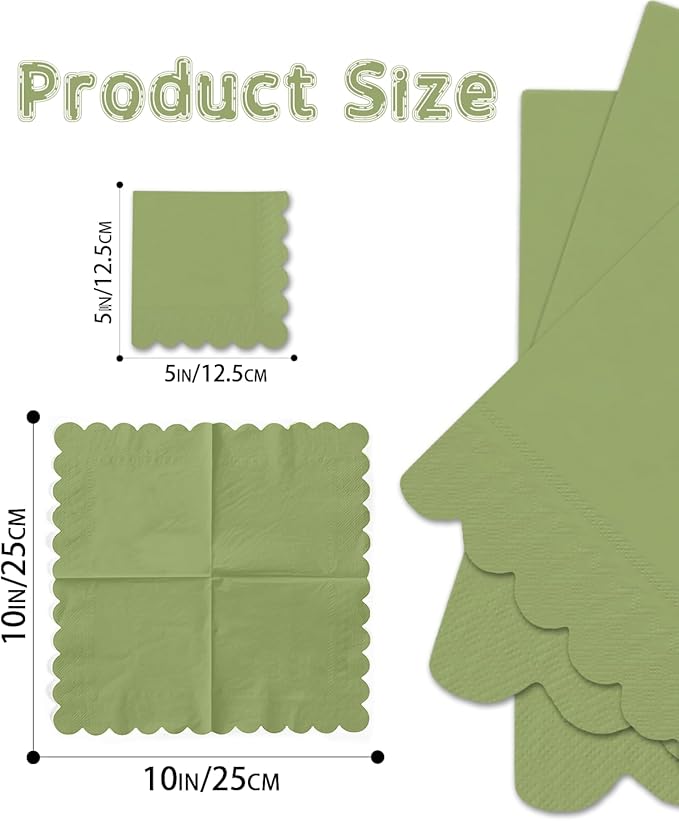 qiqee Matcha Green Cocktail Dinner Napkins 5x5inch Disposable Beverage,Wedding, Birthday Party Dessert Wave Paper Napkins(120 Count)
