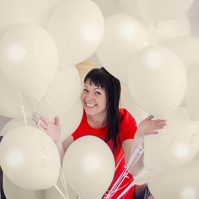 Sand White Balloons, 12 Inch, 100 Pack - Boho, Cream, Matte, Retro, Off White, Neutral, Helium Balloons for Birthday, Wedding, Baby Shower Parties