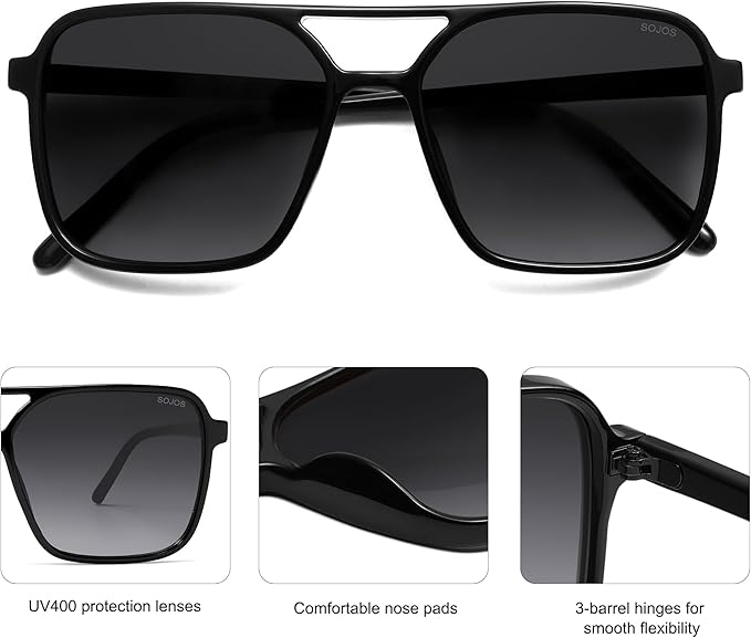 SOJOS Trendy Vintage Aviator Square Sunglasses For Womens Mens Retro 70s UV400 Women Sun Glasses SJ2327
