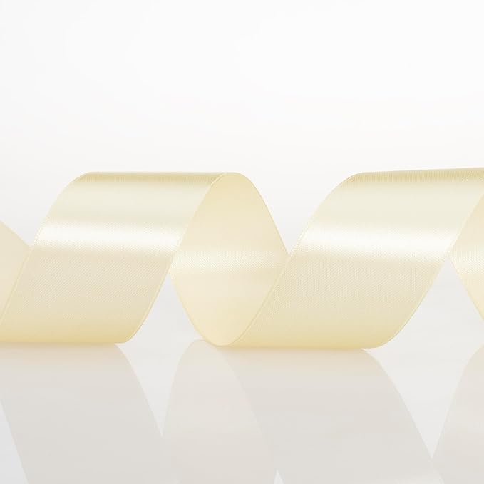 1 1/2 Inch Cream Yellow Solid Satin Ribbon, 50 Yards Craft Fabric Ribbon for Gift Wrapping Floral Bouquets Wedding Party Decoration