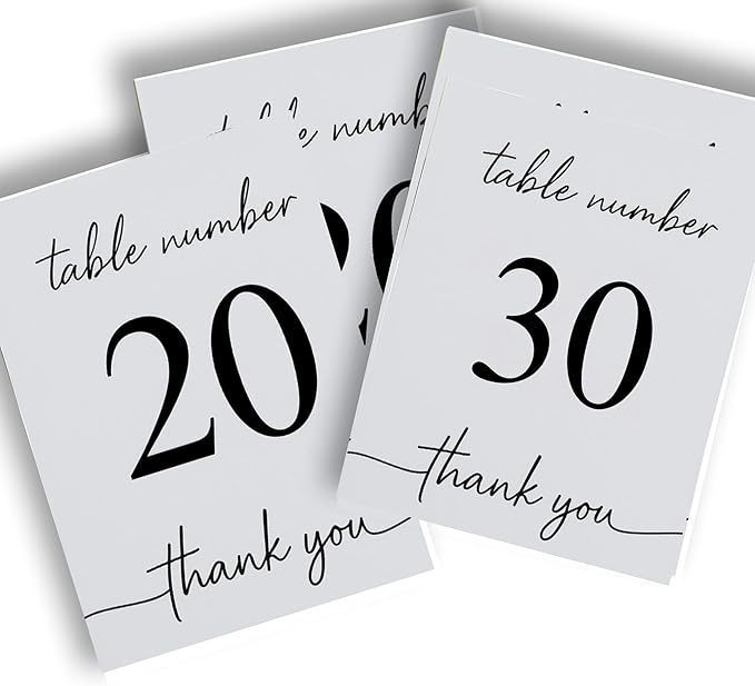 Wedding Table Numbers 1-30, Double-Sided Printed on Premium Cardstock – Elegant Event Table Signs for Receptions, Parties, Banquets & Restaurants