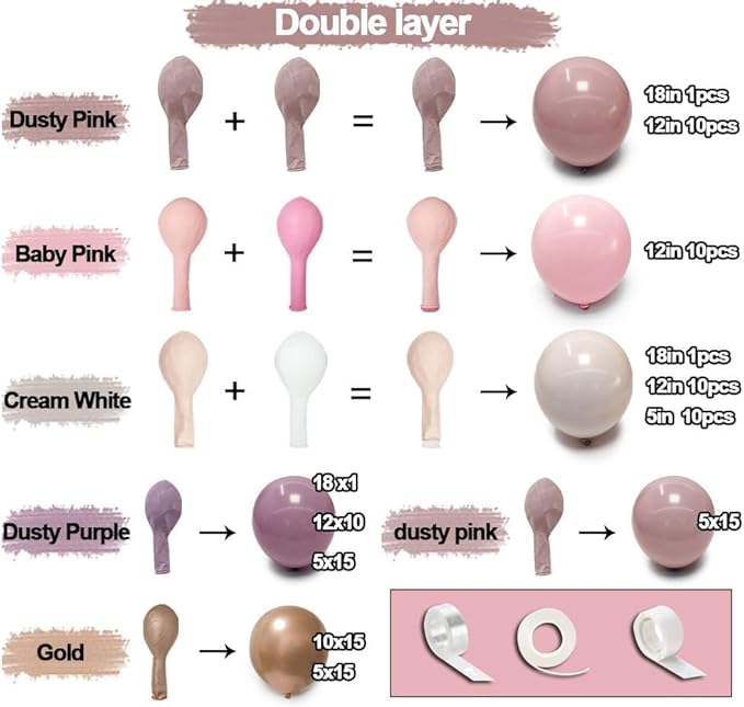 Dusty Purple Pink Balloon Garland Double Stuffed Boho Lavender Sand White Balloon Pastel Pink Lilac Gold Balloons Arch Kit for Wedding Birthday Bridal Baby Shower Floral Butterfly Party Decoration