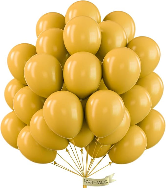 PartyWoo Mustard Yellow Balloons 50pcs 12 Inch Boho Netural Fall Balloons for Birthday Engagement Baby Shower Anniversary Bee Sunflower Little Cutie Thanksgiving Party Decorations Yellow-F57