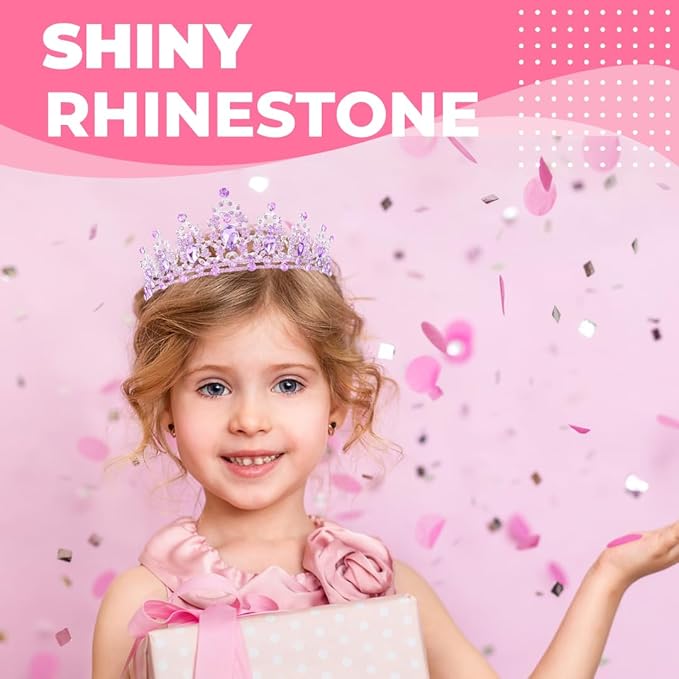 Birthday Tiara Crown with Sash for Women, Headband Hair Accessories for Wedding Party Costume Purple