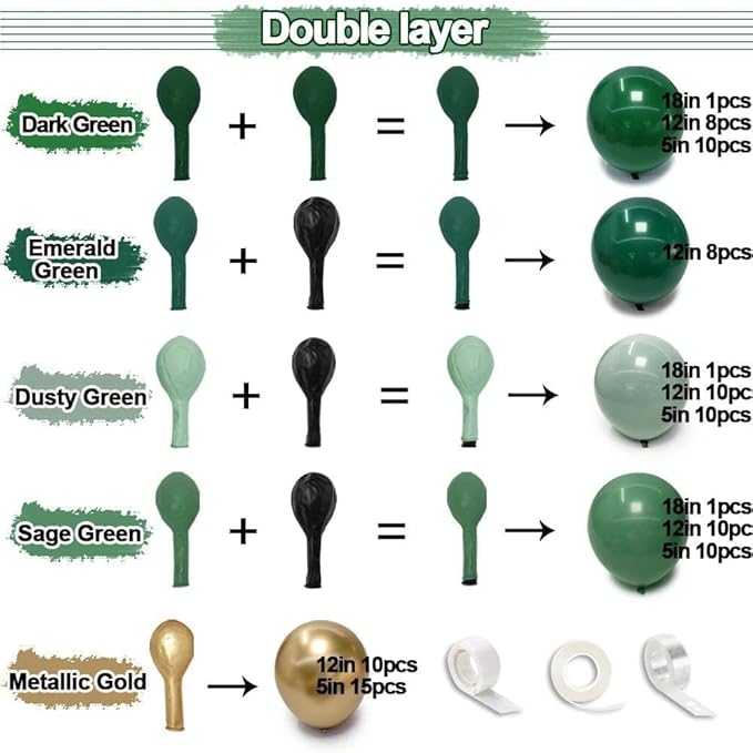 Green Gold Balloon Arch Kit - Double Stuffed Dark Emerald Green Gold Balloon Garland Forest Hunter Sage Metallic Balloons for Birthday Wedding Christmas Candy Graduation Baby Shower Party Decor