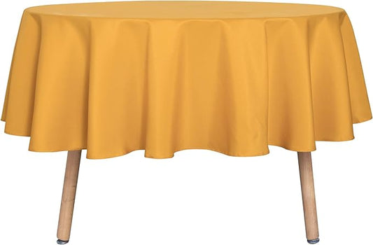 sancua Round Tablecloth - 80 Inch - Water Resistant Spill Proof Washable Polyester Table Cloth Decorative Fabric Table Cover for Dining Tables, Buffet Parties and Camping, Gold