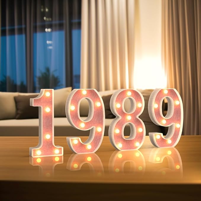 Marquee Light up Numbers 0-9, Battery Powered LED Light, Pink Glitter Plastic Sign, Night Light Decor for Graduation, Engagement, Wedding, Baby Shower, Birthday (Number 8)