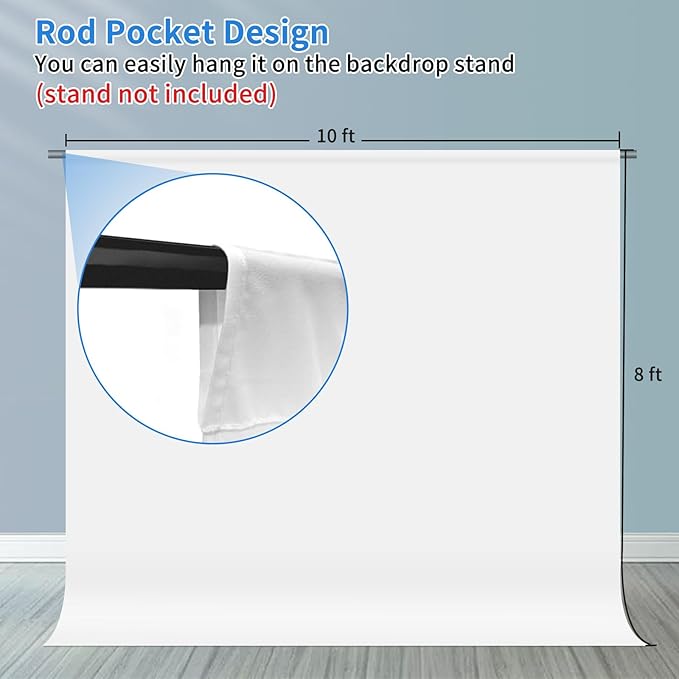 HEMMOTOP White Photography Backdrop, 10x8 ft White Photo Backdrops Background Curtain for Photoshoot, Video Recording, Photographic Studio, Picture, Party, Photos, Product (Backdrop only)
