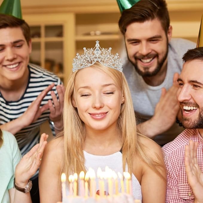 Birthday Queen Sash Headbands for Women Happy Birthday Tiara & Crowns for Girls Accessories Favor Supllies Silver, 2 Pack