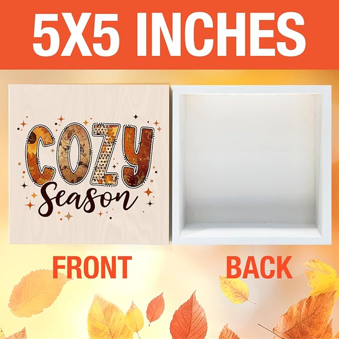 Cozy Season Fall Decor for Home Funny Fall Decorations Vintage Autumn Decor Cute Autumn Pumpkin Decorations for Desk Table 5 x 5 inches