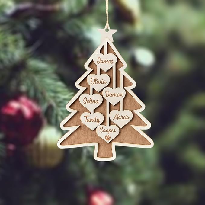 Customized 2025 Family Christmas Tree Ornament – Personalized Wooden Holiday Decoration, Custom Engraved Keepsake, Unique, Handcrafted Christmas Ornament