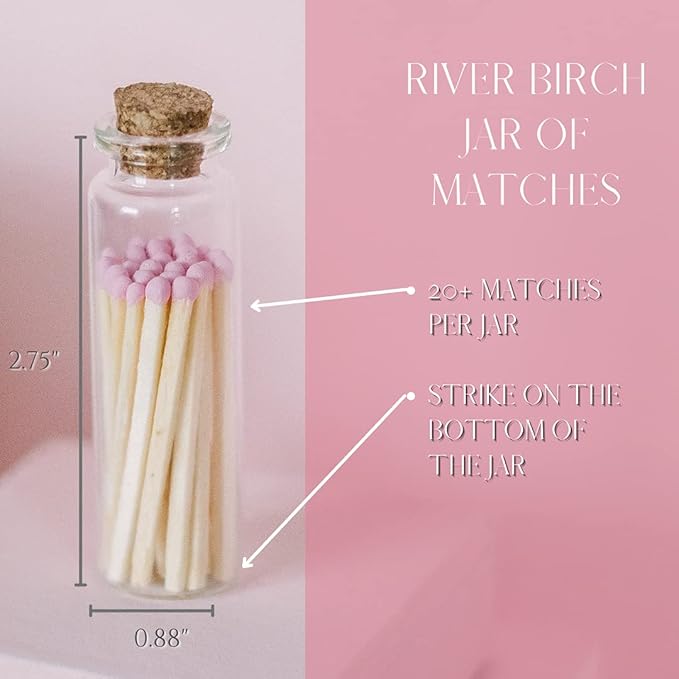 River Birch Decorative Matches in a Bottle with Striker - Cute & Colored Matches - 2 Bottles, Lilac Tip, 40 Matches