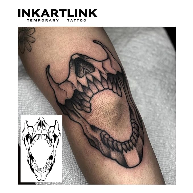 INKARTLINK Temporary Tattoos, 2 Sheets Extra Large Semi Permanent Tattoo, Adult Art Design Temporary Tattoos, Lasts 1-2 Weeks, Waterproof, Realistic Look, No Adhesive, No Reflection (Bone)