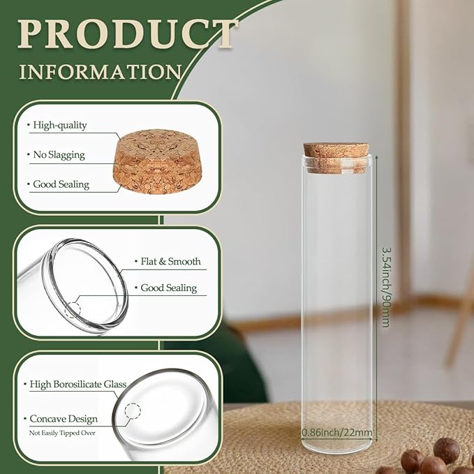 JIUYUE Test Tube,Miniature Bottles,Mini Glass Bottles.(0.74 Oz,50 Pcs)