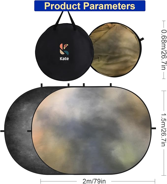 Kate Collapsible Backdrop Pop Up Backdrops Grey Foldable Background for Portrait Photography, Video, 5x6.5ft