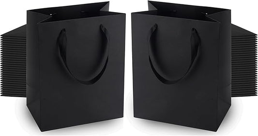 MOXARYSU Black Gift Bags With Handles: 8x5x10 Inch 100pcs Black Paper Bags Medium Bulk For Party Shopping Birthday Wedding (M, 100)