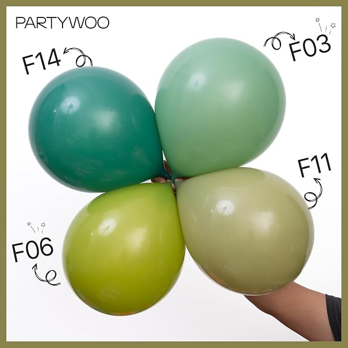 PartyWoo Sage Green Balloons 100pcs 5 Inch Olive Boho Green Latex Balloons for Birthday Baby Shower Graduation Wedding Dinosaur Jungle Golf Football Baseball Theme Party Decorations Green-F11