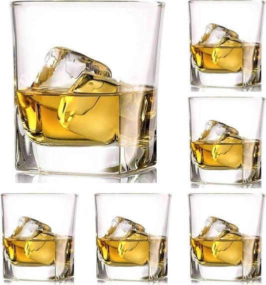 Premium Crystal Whiskey Glasses Set of 6 Large Lead-Free Crystal Glass Tasting Cups Scotch Glasses Tumblers for Drinking Irish Whisky Bourbon Tequila (Square Tumbler, 6 * 9.1oz)